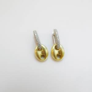 Düğme Bayan Gümüş Küpe Gold Double Color