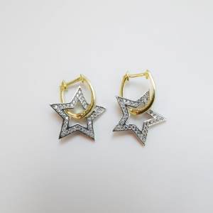 Yıldız Bayan Gümüş Küpe Gold Double Color
