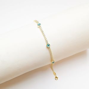 Bayan Gümüş Su Yolu Bileklik Gold Gözlü