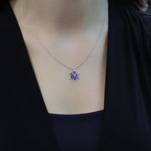 Ametist Taşlı Gümüş Lotus Çiçeği Kolye