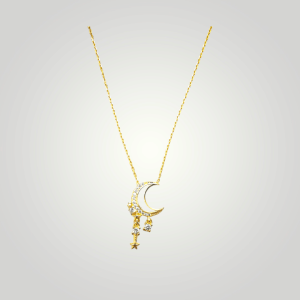 Gümüş Bayan Hilal Kolye Gold Mineli
