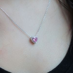 Gümüş Bayan Pembe Kalp Kolye