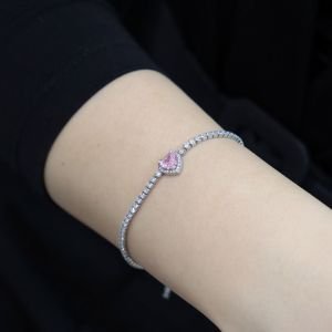 Pembe Kalpli Bayan Gümüş Su Yolu Bileklik