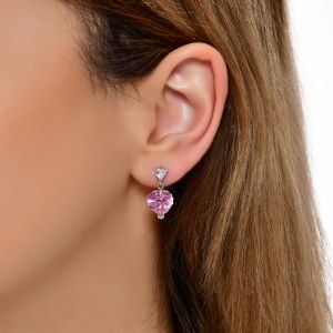 Choice Gümüş Pembe Kalp Taşlı Küpe