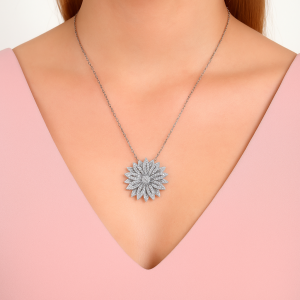 Choice Gümüş İthal Baget Flower Kolye
