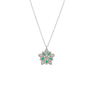 Choice Gümüş Flower Yeşil Kolye