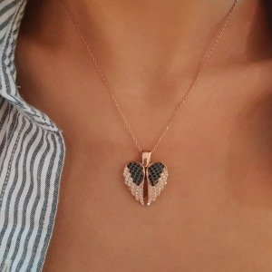 Kanatlı Kalp Gümüş Kolye Rose
