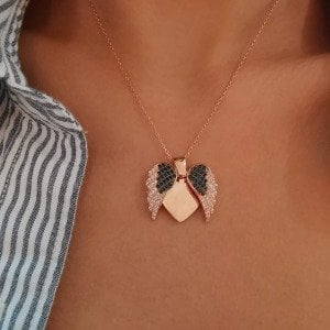 Kanatlı Kalp Gümüş Kolye Rose