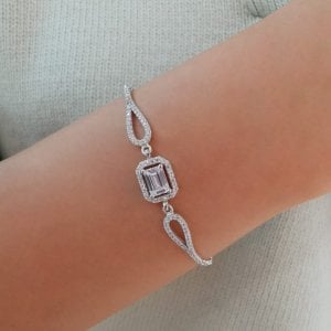 Baget Taşlı Gümüş Bileklik Prenses Kesim Rodyum