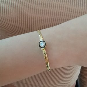 Çağla Yassı Bileklik Tek Taşlı Gold