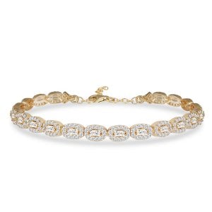 Baget Taşlı Gümüş Su Yolu Bileklik Gold Oval Kesim