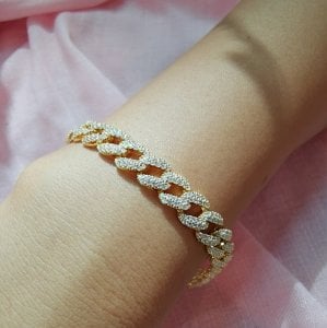 Gurmet Gümüş Bileklik Full Taşlı Gold