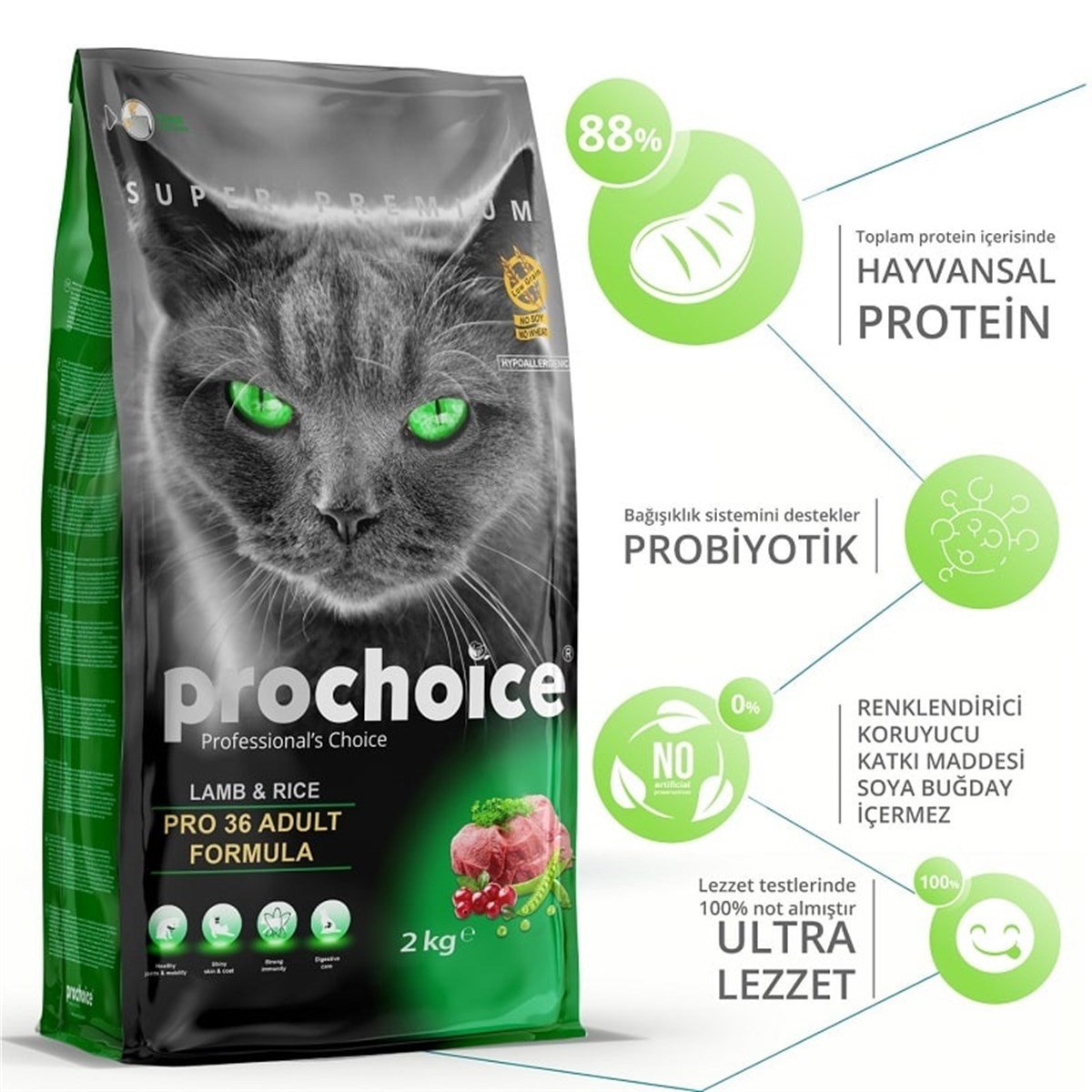 Pro Choice Pro 36 Kuzu Etli Yetişkin Kedi Maması Açık Ambalaj 1 KG Açık Paket