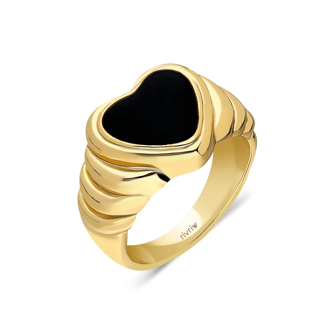 Puffed Heart Ring Black