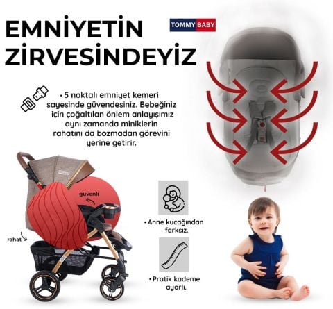 Tommybaby Tornado Plus Gold Alüminyum Lüx Çift Yön Bebek Arabası