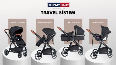 Tommybaby Toranto Black Vip Travel Sistem Bebek Arabası + Puset SİYAH