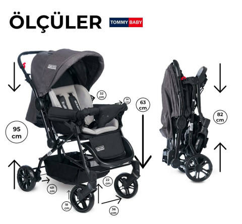 TommyBaby Elegant Çift Yönlü Bebek Arabası Puset GRİ