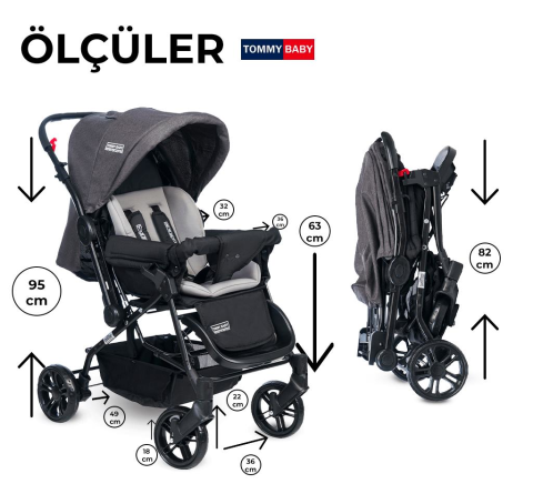 TommyBaby Elegant Çift Yönlü Bebek Arabası Puset GRİ