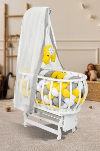 TommyBaby Masal Sepet Beşik Ahşap Beşik Örgülü Uyku Setli Doğal Ahşap Beşik