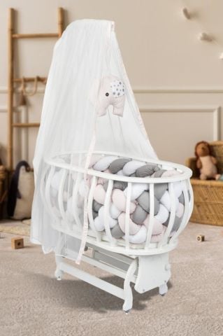 TommyBaby Masal Sepet Beşik Ahşap Beşik Örgülü Uyku Setli Doğal Ahşap Beşik