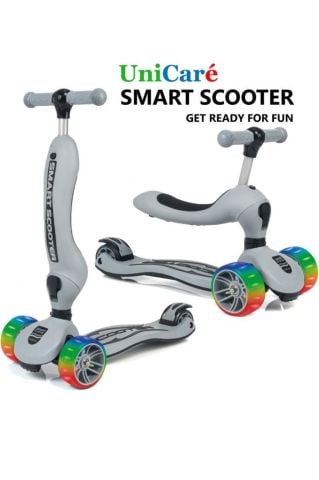 Smart Oturaklı Çocuk Scooter 3 Tekerlekli Işıklı Ledli Scooter Yükseklik Ayarlı 1-5 Yaş ASKERİ MAVİ