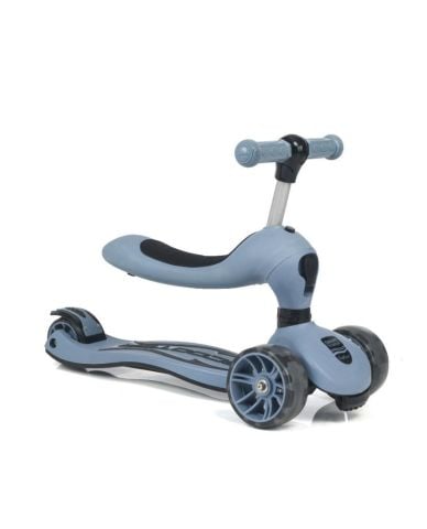 Smart Oturaklı Çocuk Scooter 3 Tekerlekli Işıklı Ledli Scooter Yükseklik Ayarlı 1-5 Yaş ASKERİ MAVİ