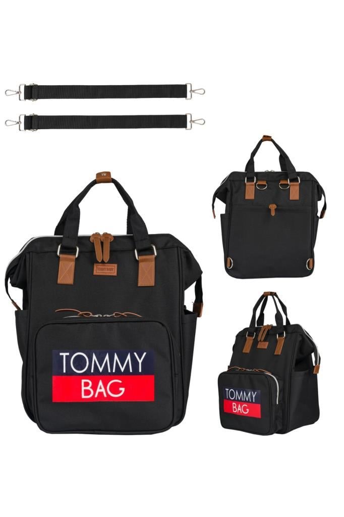 TommyBaby Soft Anne Bebek Bakım Sırt Çantası Termal Biberonlu Bebek Arabası Askı Aparatlı SİYAH