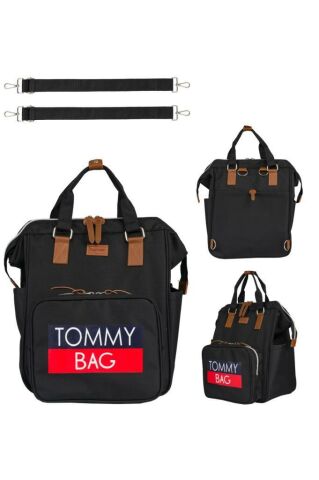 TommyBaby Soft Anne Bebek Bakım Sırt Çantası Termal Biberonlu Bebek Arabası Askı Aparatlı SİYAH