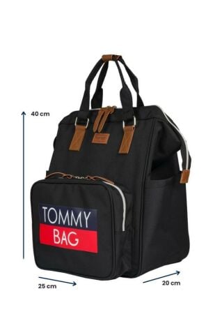 TommyBaby Soft Anne Bebek Bakım Sırt Çantası Termal Biberonlu Bebek Arabası Askı Aparatlı SİYAH