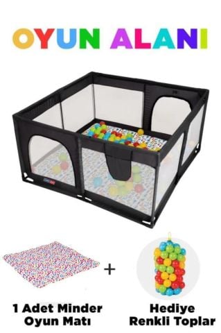 TommyBaby Güvenli Bebek Ve Çocuk Oyun Alanı Oyun Parkı 125X125 Oyun Matı Topları Yatak