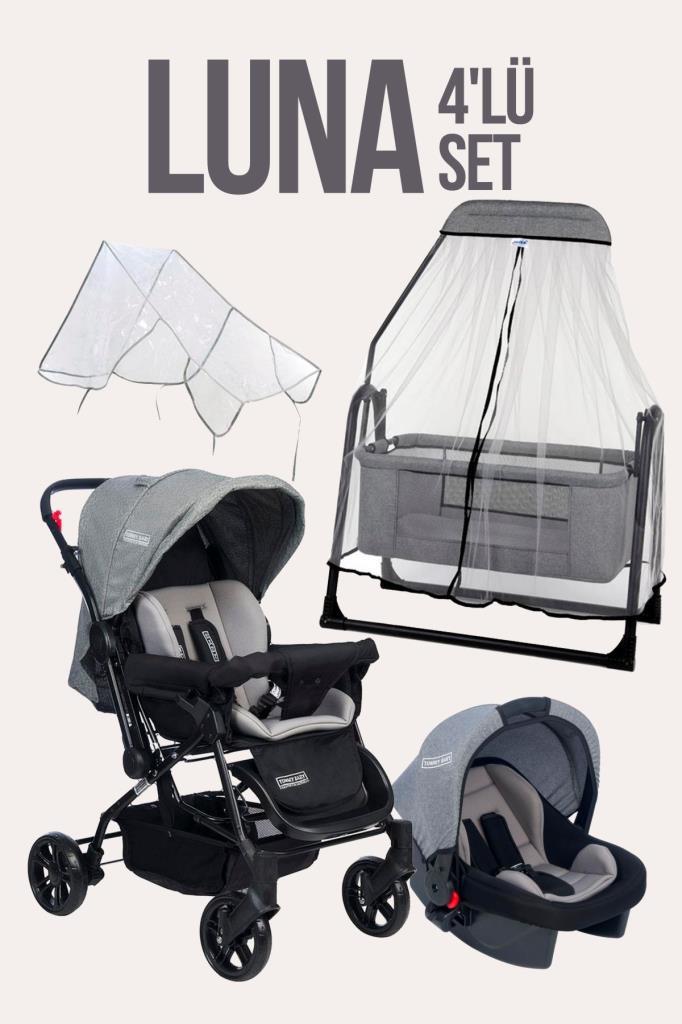TommyBaby Luna 4'lü Set Bebek Arabası Beşik Çanta Bebek Arası Yağmurluğu