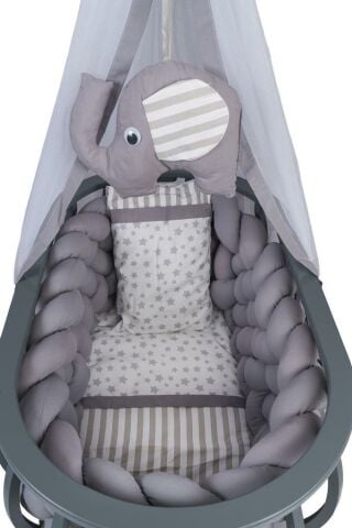 TommyBaby Lina Sepet Beşik Ahşap Beşik Örgülü Uyku Setli Doğal Ahşap Beşik KAHVE