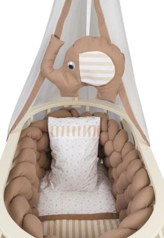 TommyBaby Lina Sepet Beşik Ahşap Beşik Örgülü Uyku Setli Doğal Ahşap Beşik GRİ