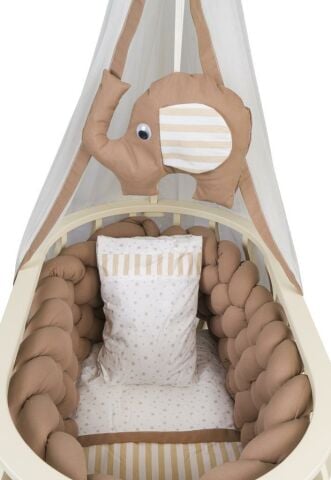 TommyBaby Lina Sepet Beşik Ahşap Beşik Örgülü Uyku Setli Doğal Ahşap Beşik GRİ