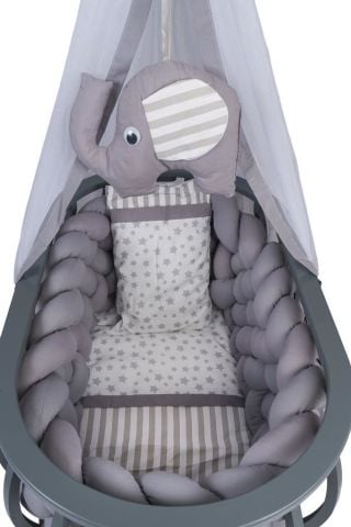 TommyBaby Lina Sepet Beşik Ahşap Beşik Örgülü Uyku Setli Doğal Ahşap Beşik PEMBE