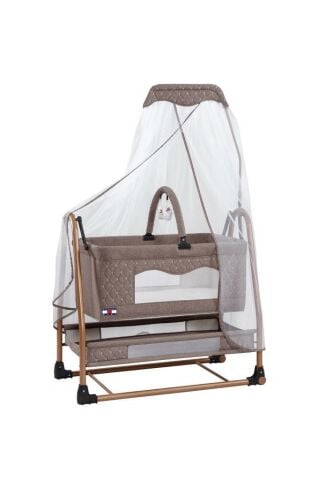 TommyBaby RüyaTüllü Sepet Beşik Sallanabilir Bebek Beşiği Tüllü Beşik KAHVERENGİ