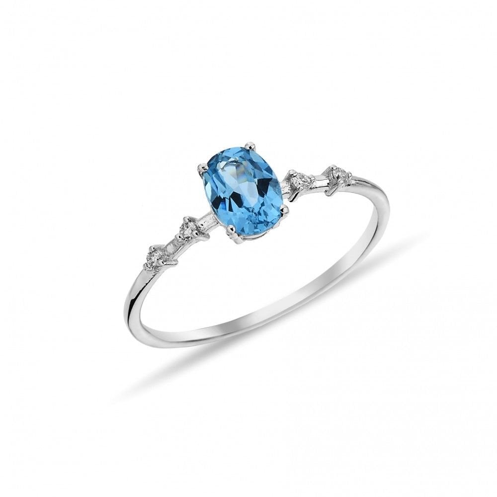 0,85 Karat Pırlantalı London Blue Topaz Yüzük E F Renk