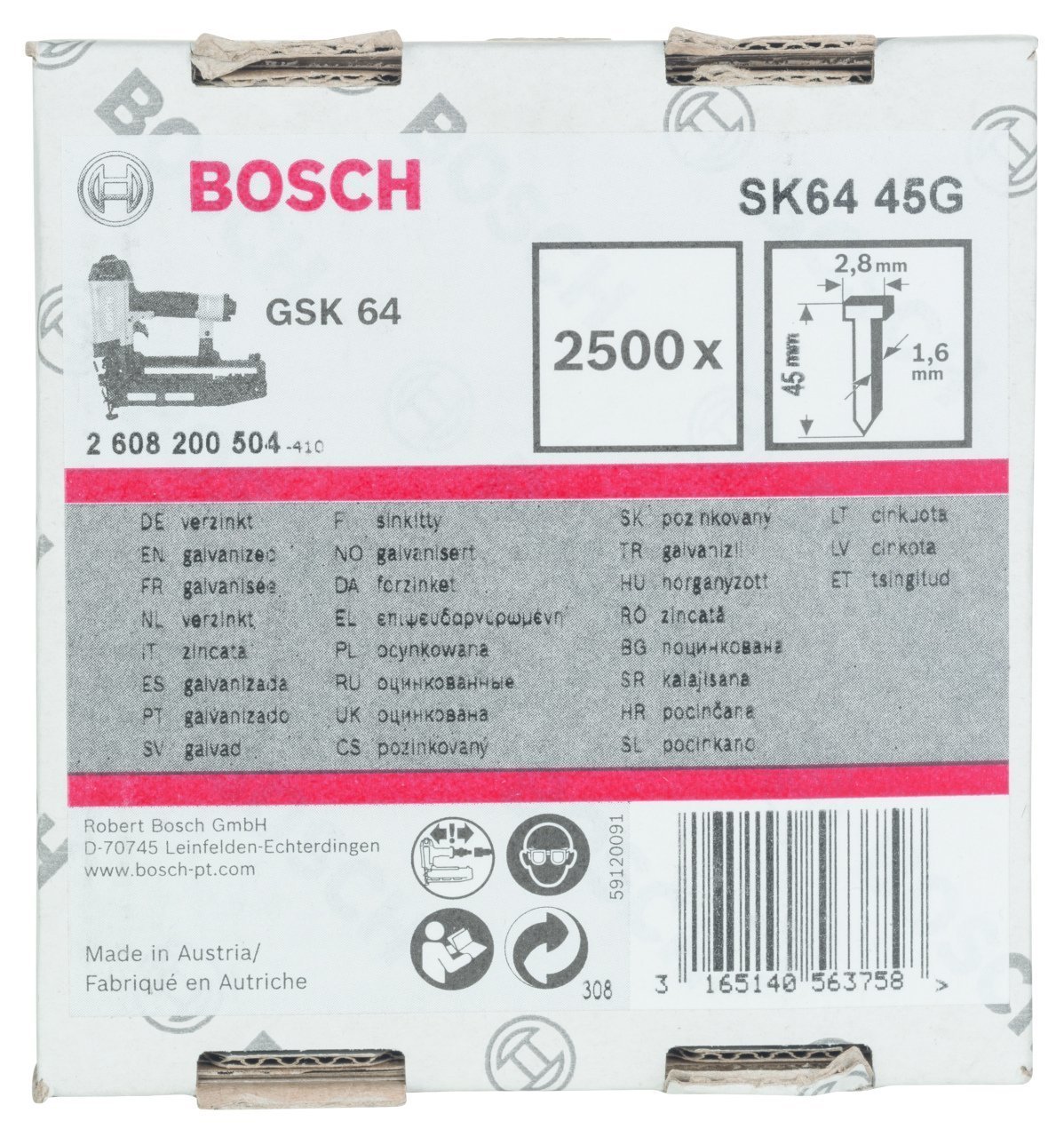 Bosch - GSK 64 Çivisi 45 mm 2500li Galvanizli