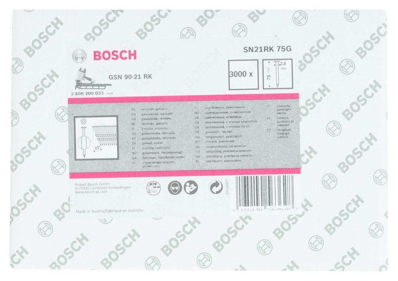 Bosch - GSN 90-21DK Çivi  75mm 3000li Düz ÇinkoK
