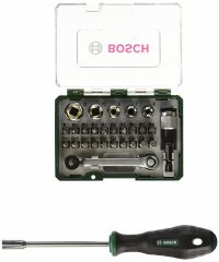 BOSCH 27+1 Parça Tornavidalı , Cırcır Anahtarlı Vidalama Seti