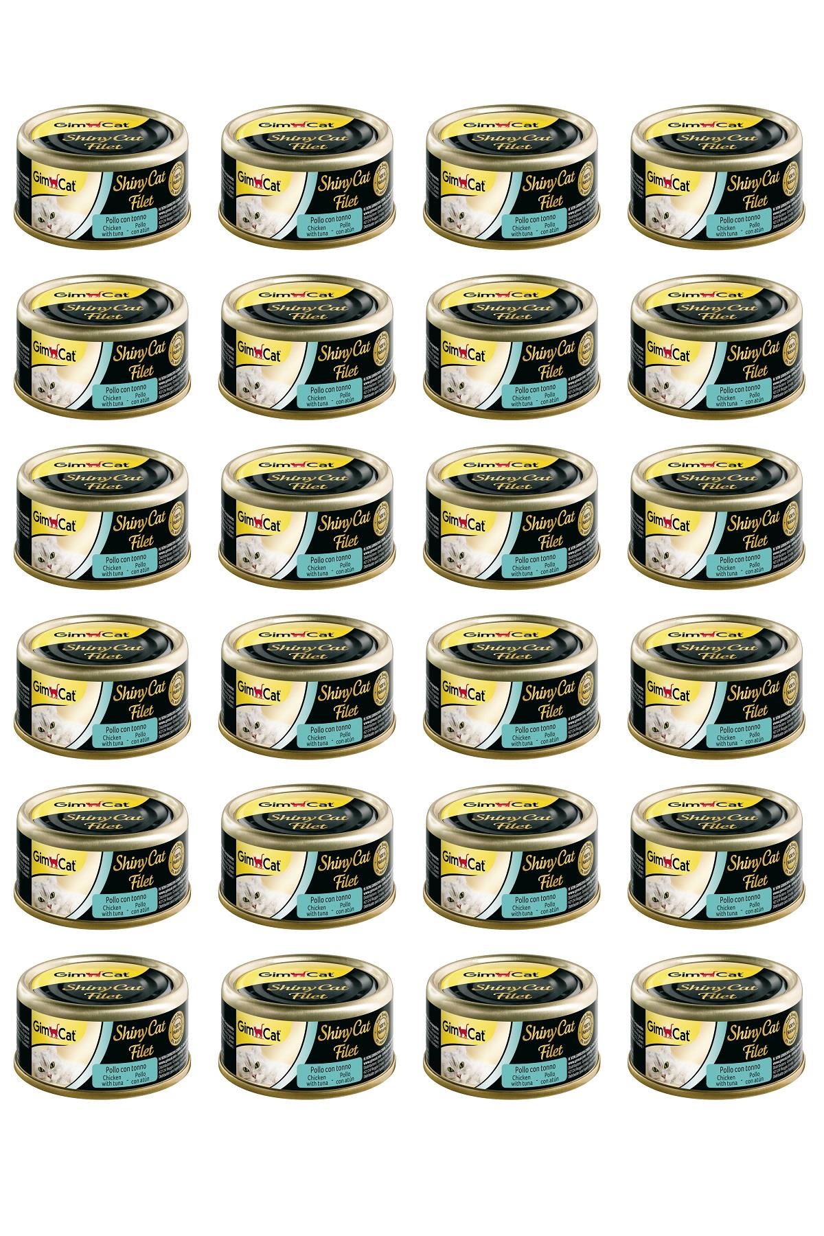 Gimcat Shinycat Tavuklu Tuna Balıklı Fileto Konserve Kedi Maması 70 gr x 24 Adet