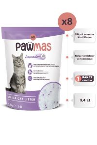 Pawmas Silika Lavantalı Kedi Kumu 3.4 Lt x 8 Adet