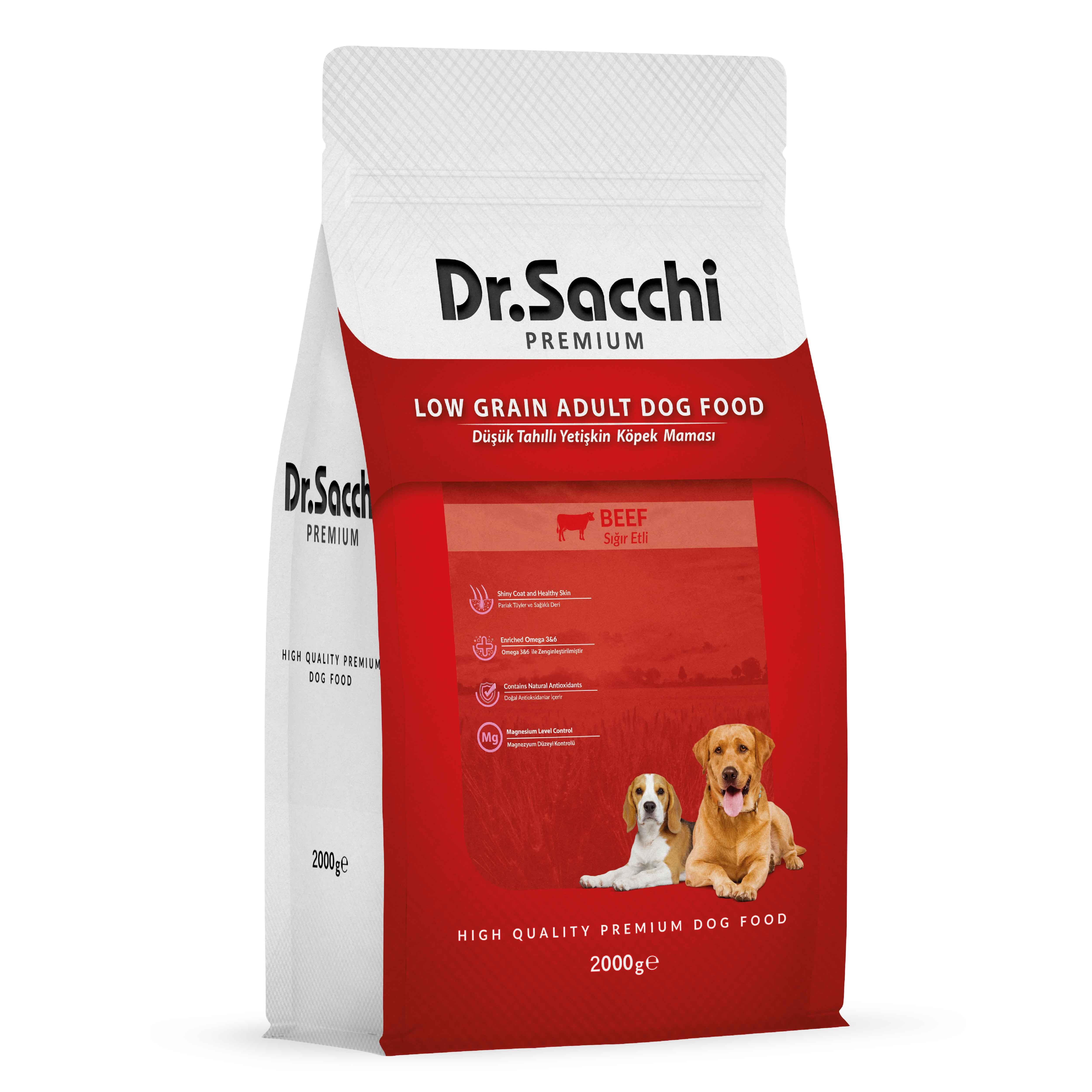 Dr.Sacchi Premium Düşük Tahıllı Sığır Etli Yetişkin Köpek Maması 2 Kg