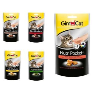 GimCat Nutripockets 60 Gr 5'li Set (Kedi Otu-Multivitamin / Biftek-Malt / Somon-Omega / Peynir-Taurin / Tavuk-Biotin)