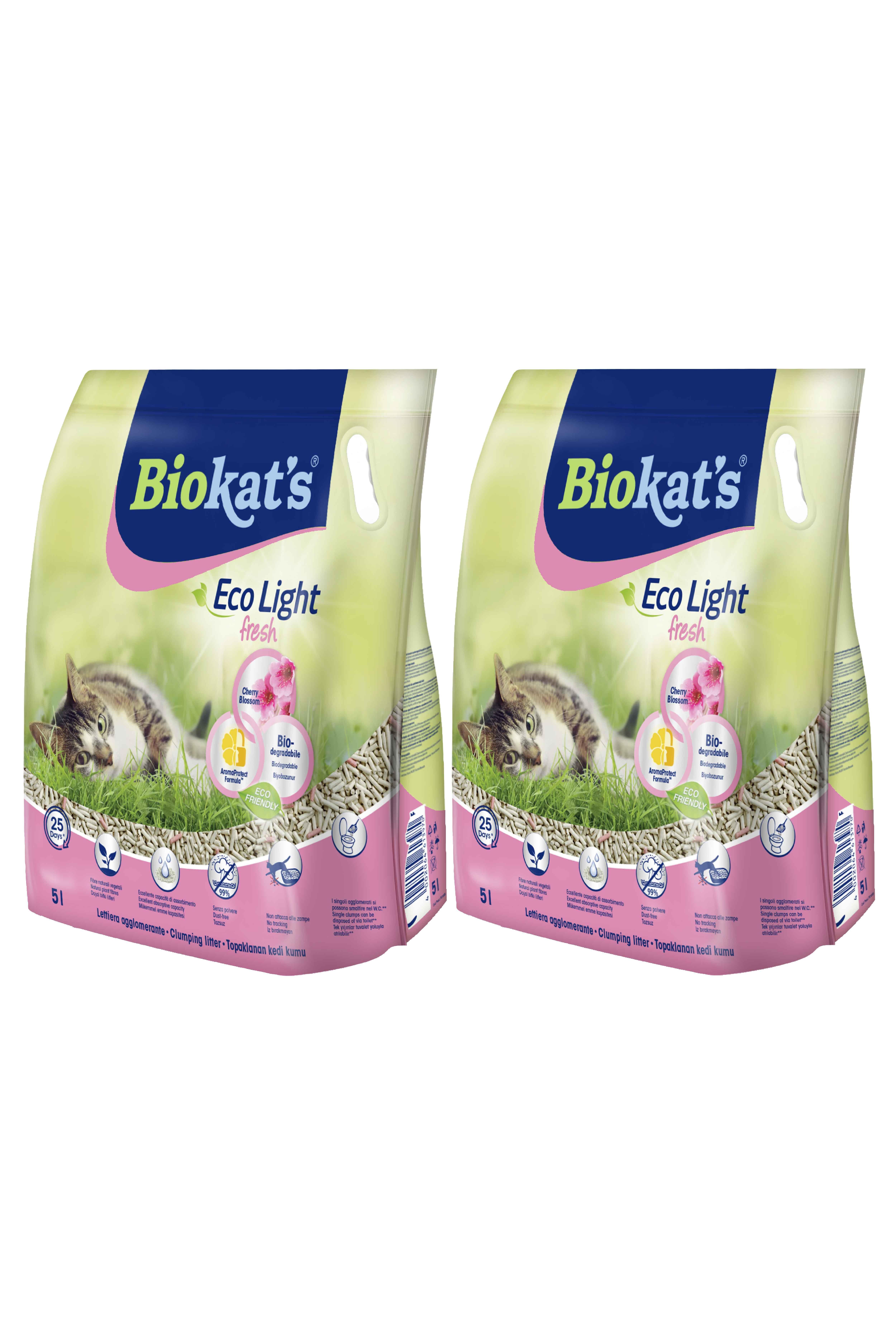 Biokat's Eco Light Fresh Cherry Blossom (Kiraz Çiçeği Kokulu) Pelet Kedi Kumu 5 Lt x 2 Adet
