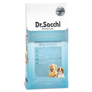 Dr.Sacchi Premium Düşük Tahıllı Sığır Etli ve Kuzu Etli Yavru Köpek Maması 12 Kg