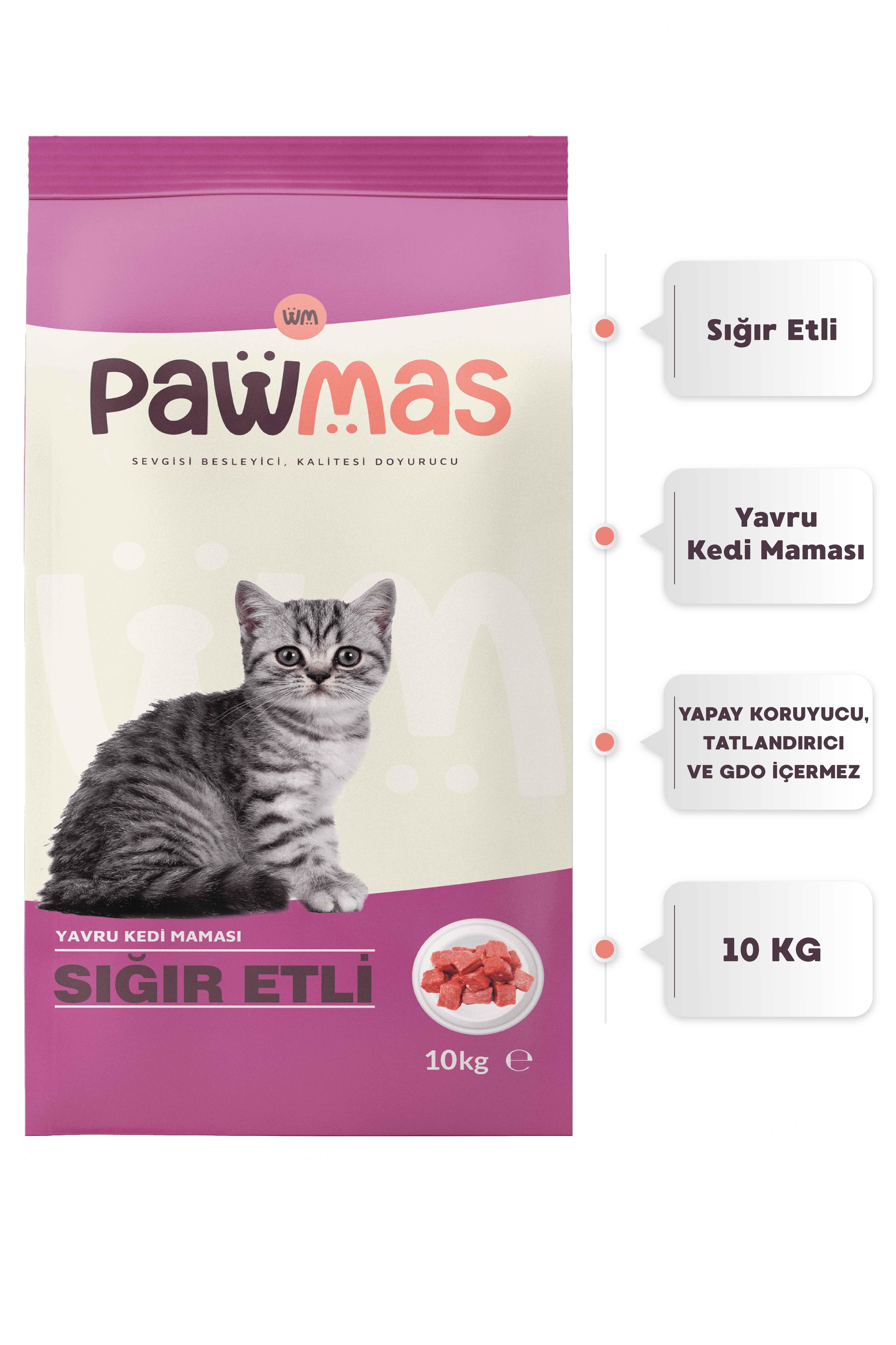 Pawmas Sığır Etli Yavru Kedi Maması 10 Kg