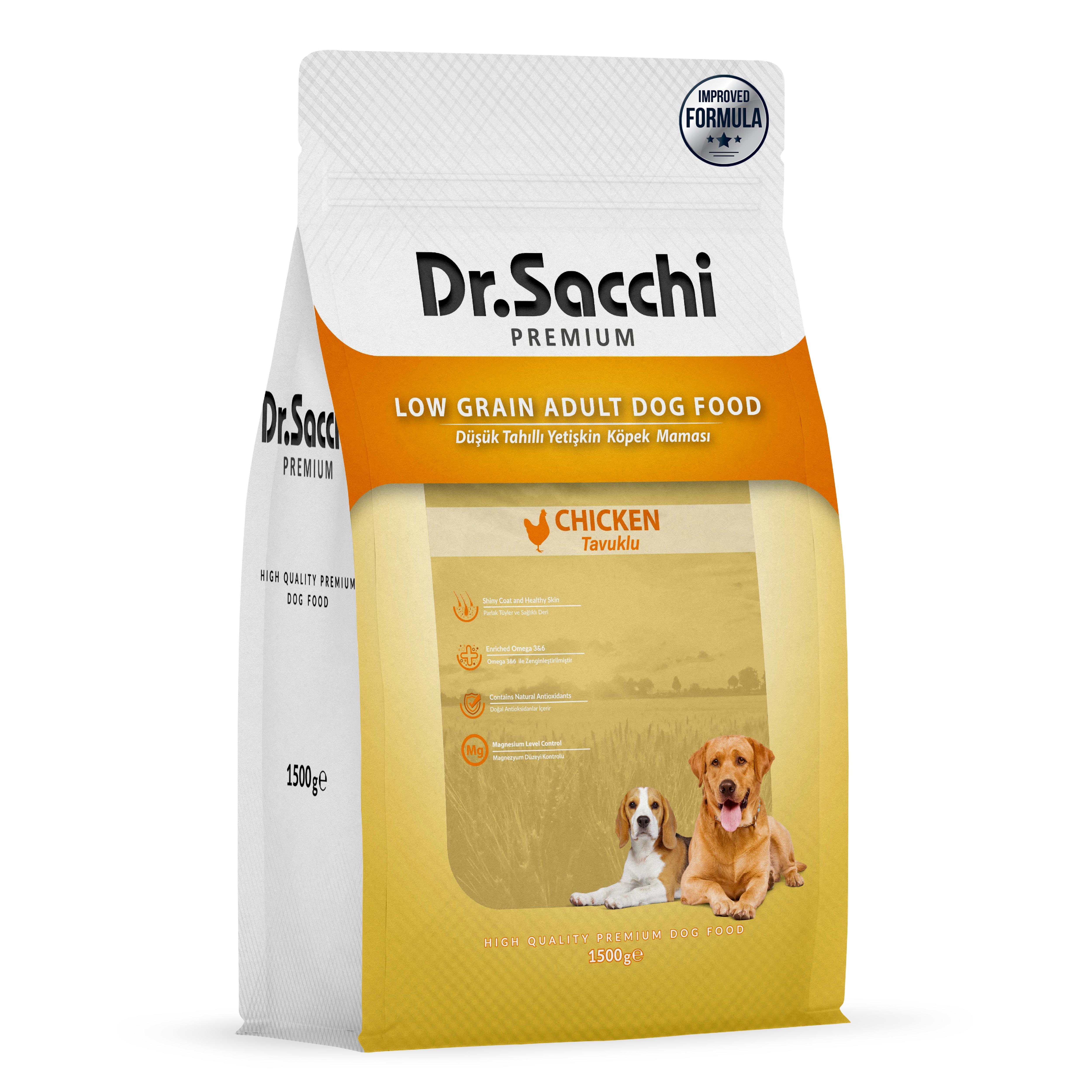 Dr.Sacchi Premium Düşük Tahıllı Tavuklu Yetişkin Köpek Maması 1,5 Kg