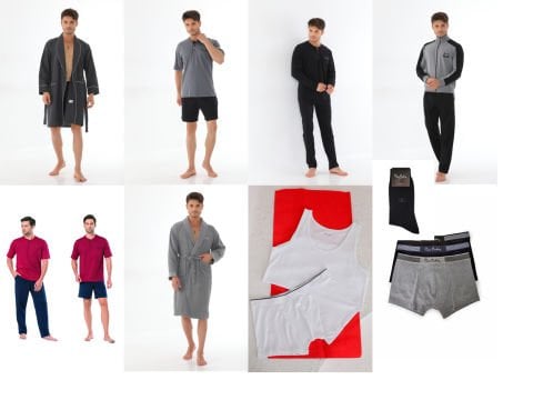 Erkek Pijama ve İç Çamaşırı Seti 17 Parça