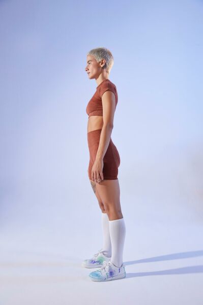 Dikişsiz Spor Crop Top (Kahverengi)